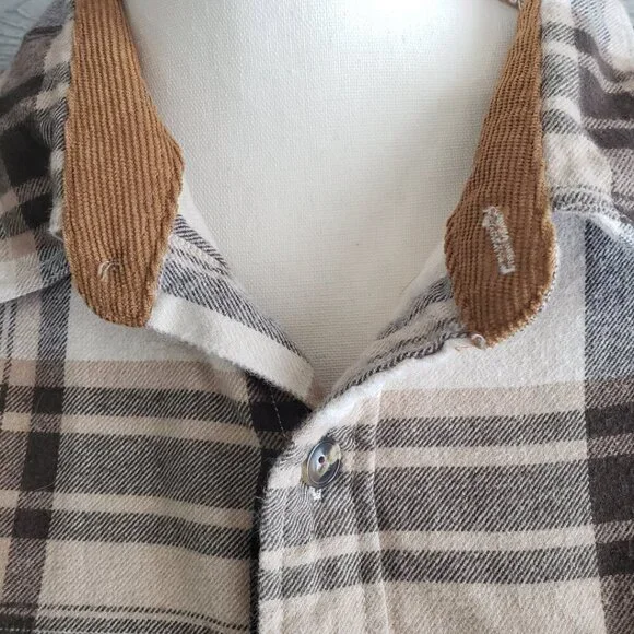 Dubinik Flannel Customized Version Brown Plaid Button Up Classic Warm Men's L - Picture 11 of 12